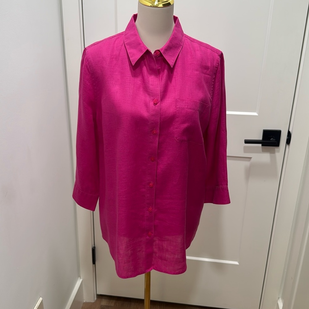 Chico’s No Iron Button Up Linen Shirt Women’s 2/ Large